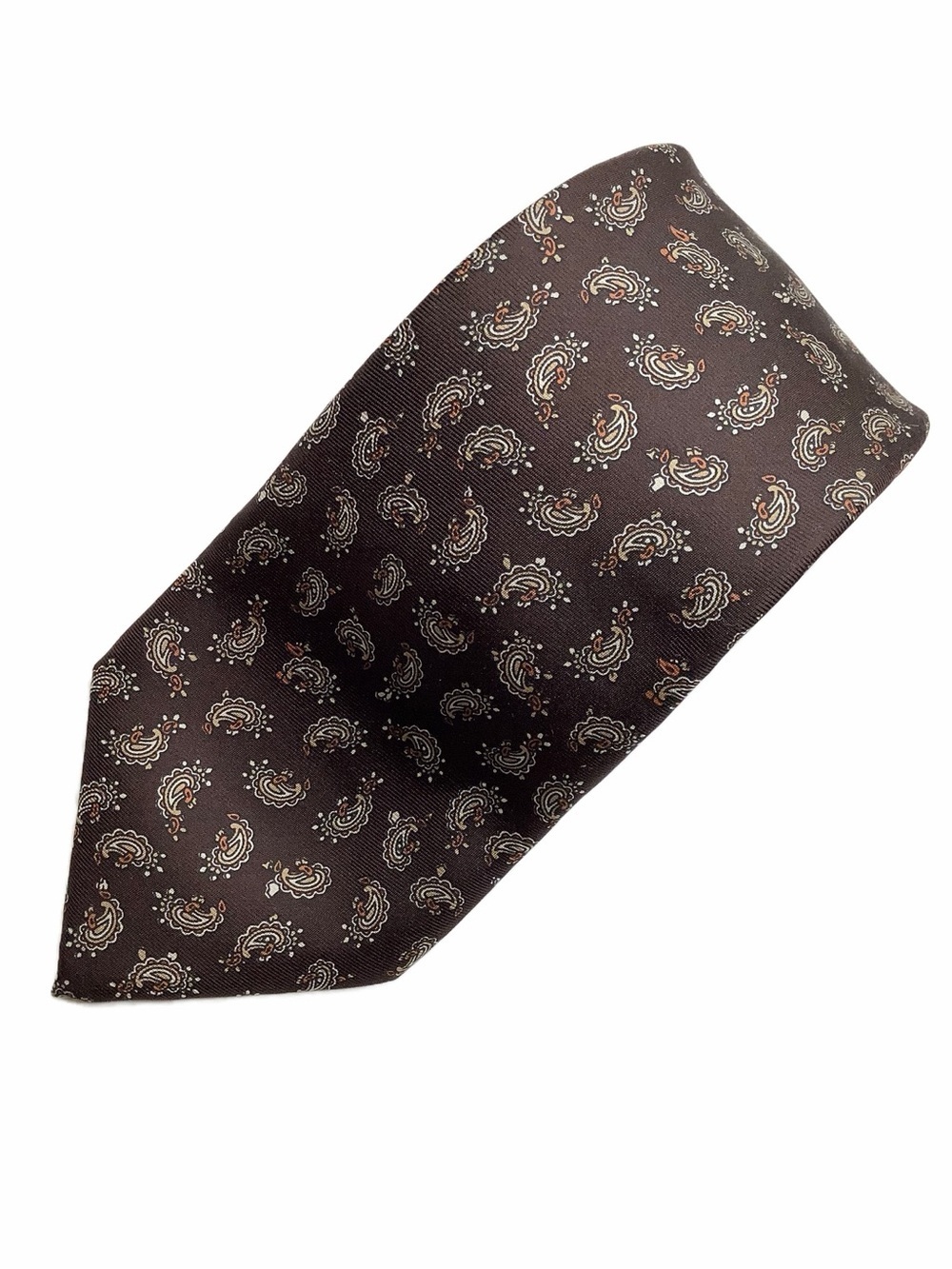Vintage Nino Cerruti 100% Silk Tie Brown Orange Paisley Foulard Necktie 3"